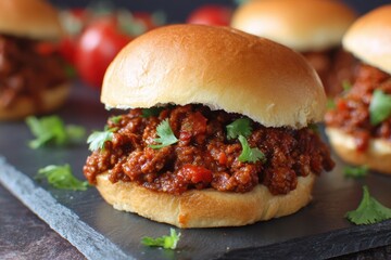 Experience the delicious flavors of a sloppy Joe sandwich filled with rich meat sauce topped with fresh herbs perfect for any casual gathering or cookout