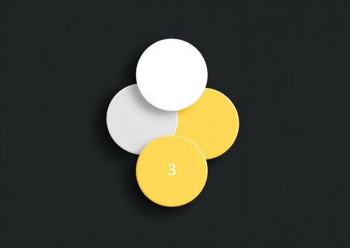 Three overlapping circles, white, light gray, and yellow, on dark background
