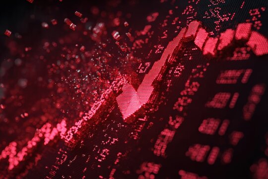 Stock market crash concept represents financial downturn with red color showing declining trends and volatility in trading markets during uncertain economic times
