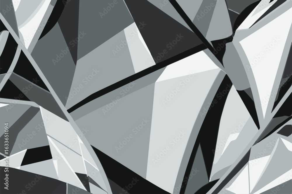 Poster abstract geometric composition with overlapping shapes in grayscale color palette