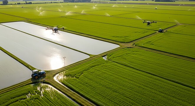  Aerial View of Smart Farming with Drones and Green Technology