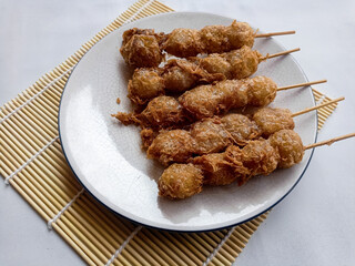 Cilor Tusuk is Tapioca Balls Wraped with Egg and Deep Fried, traditional Indonesian street food.