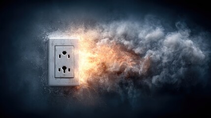 Electrical Outlet with Sparks and Smoke Illustrating a Short Circuit