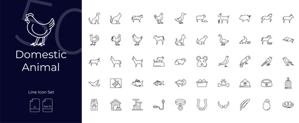 Domestic Animal Line Editable Icons set. Vector illustration in modern thin line style of Domestic Animal icons: horse, cow, turtle, etc