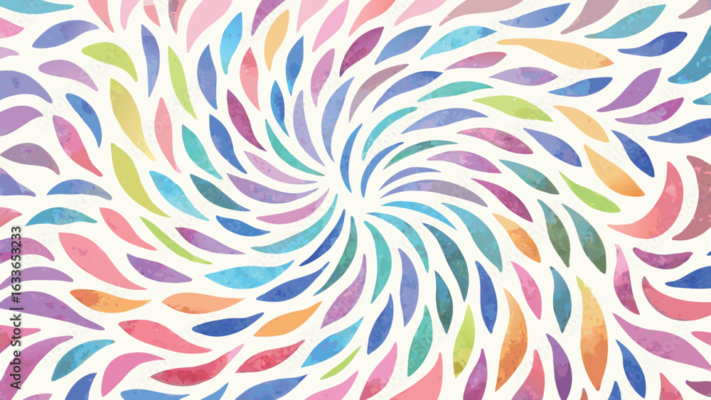 Poster watercolor swirl of colorful petal shapes creating a vibrant and dynamic abstract background design 