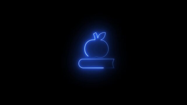 Glowing Neon Book with apple Icon Animation.Luminous Neon Book . Reading and Learning Symbol for Modern UI and Motion Graphics	