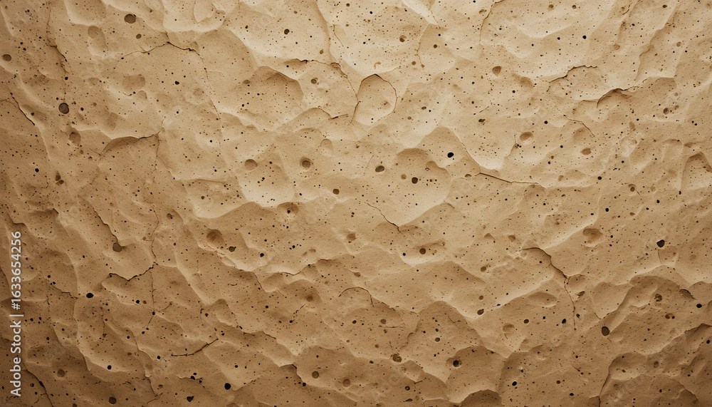 Poster The surface displays a fascinating texture characterized by uneven patterns and small indentations. The warm colors and shadows highlight its intricate details, creating visual interest