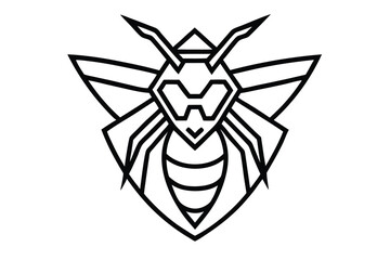 Black outline displays a sleek wasp with angular geometric wings and stinger