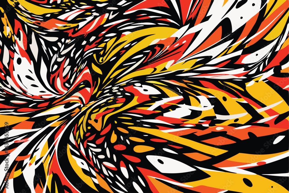 Poster abstract vector art featuring bold colors and dynamic swirls on a transparent background