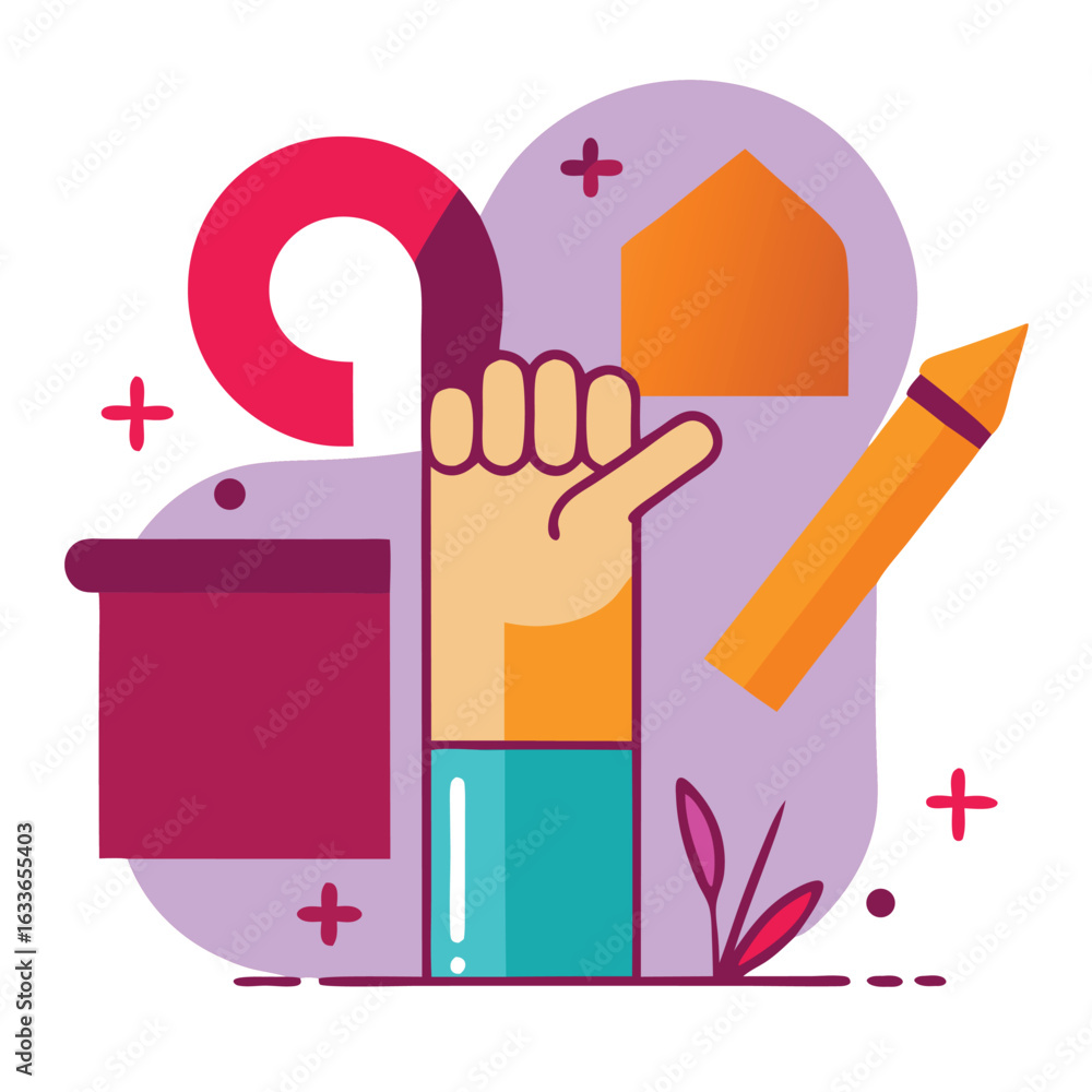 Aufkleber abstract vector composition with hand gesture and educational design elements
