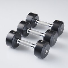 Three black dumbbells on a light gray background