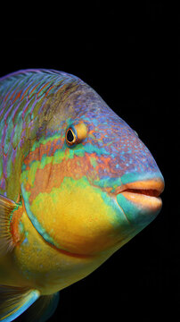 Close-up of a Colorful Parrotfish Macro Photography