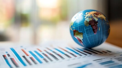 Global business growth illustrated by earth globe on financial charts