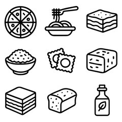 Collection of Various Food Items in Outline Style.
