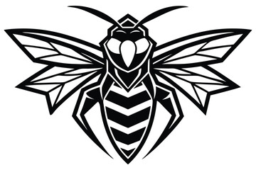 Bold geometric wasp art showcases striking black lines on a white background