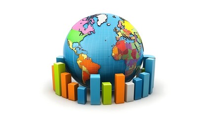 Global financial growth and economic trends illustrated by globe and bar chart