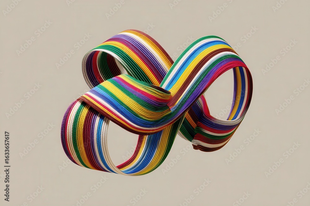 Poster vibrant multicolored ribbon knot isolated against a plain backdrop showcasing an intricate design an