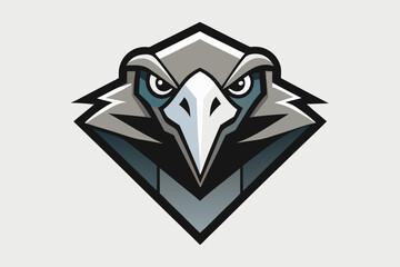 Focused bird head mascot presents strong appearance with sharp eyes within a rhombus