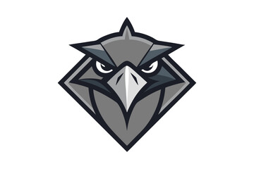 A stylized bird head mascot logo in gray shades with sharp features stands out