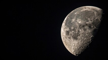 Dramatic Gibbous Moon in Dark Night Sky: High-Resolution Space Photography