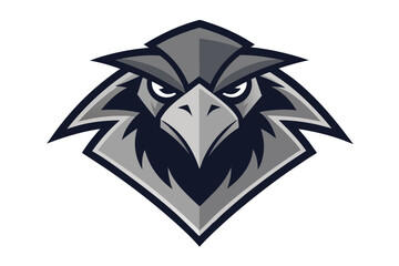 Fierce eagle gazes forward with piercing eyes, showcasing monochrome feathers and pointed beak on white