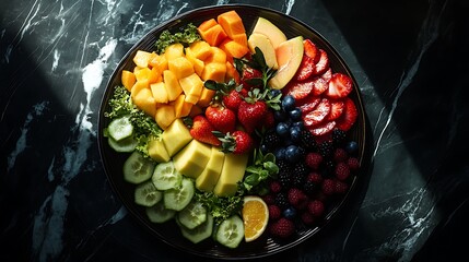 Vibrant rainbow fruit and vegetable platter