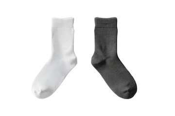 Two plain socks, one white, one gray, laid flat