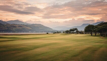 Fototapeta premium Scenic golf course at sunset