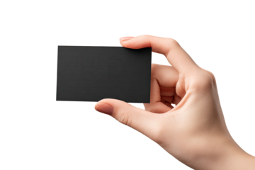 A hand holds a blank black business card (2)