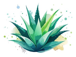 A stylized watercolor illustration of aloe vera leaves arranged in a decorative pattern, emphasizing their soothing and healing properties.