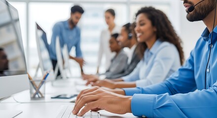 Fototapeta premium Customer service team working on computers