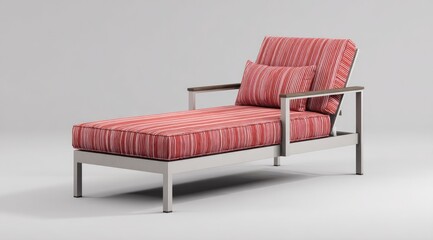 White metal chaise lounge with coral striped fabric cushions