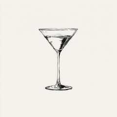 Hand-drawn martini glass, filled with liquid