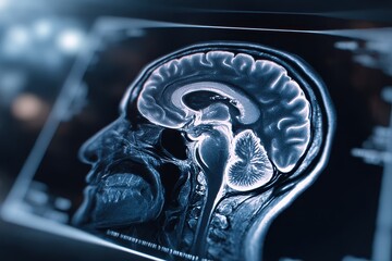 Detailed view of a medical brain MRI scan illustrating anatomical structures and brain regions