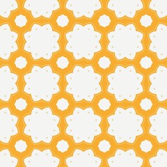 vintage seamless geometric floral pattern in warm bright golden yellow with petal like shapes and dotted accents. Petal Glow Grid Pattern Tiles.