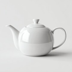 A sleek white teapot, embodying minimalist elegance, its curved design suggesting warmth and the promise of a comforting brew. The shiny surface adds a touch of sophistication and calm.