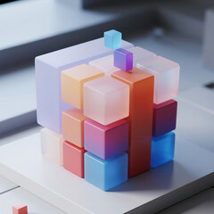 Obraz premium Colorful translucent cubes forming a larger abstract structure, representing data or building blocks.