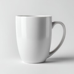 A minimalist shot of a pristine white mug, showcasing its simple design and elegant curve