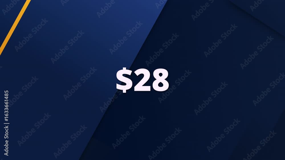 Poster a modern and clean animated graphic showing a price tag of $28. ideal for use in e-commerce, digital