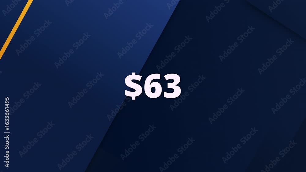 Poster a modern and clean animated graphic showing a price tag of $63. ideal for use in e-commerce, digital