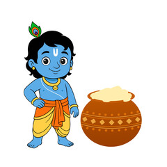 Cute little krishna with butter pot- Janmashtami cartoon illustration, png image 