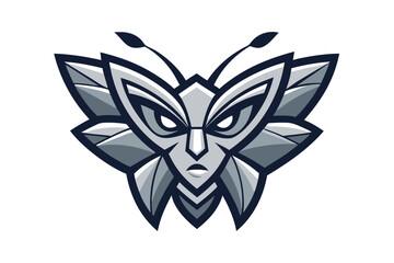 A stylized monochrome butterfly mask design presents an enigmatic and symmetrical facial feature