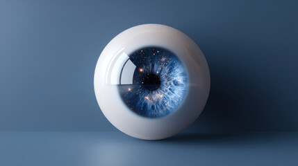 Galaxy Eye, A 3D minimalist. The iris has a swirling nebula and stars. The style is minimalist and cosmic, Isolated on a seamless, deep space navy blue background. 