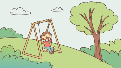 Child on Swing Set Vector Illustration
