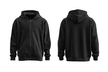 Full front and back view of a black zip-up hoodie (1)