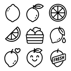 Outlined Citrus Fruits and Slices with Various Expressions and Designs.