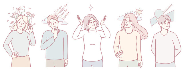 An imaginative and creative representation of various emotional states showcased through illustrated characters