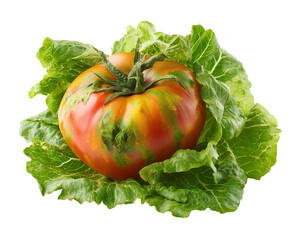 Heirloom tomato with green leafy vegetable