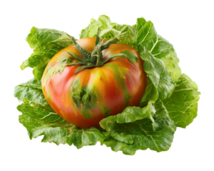 Heirloom tomato with green leafy vegetable