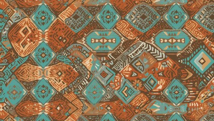 Southwestern Tribal Geometric Pattern with Earth Tones and Teal Accents